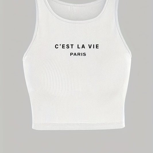 Letter Print Tank Top Crew Neck Summer Sleeveless Top