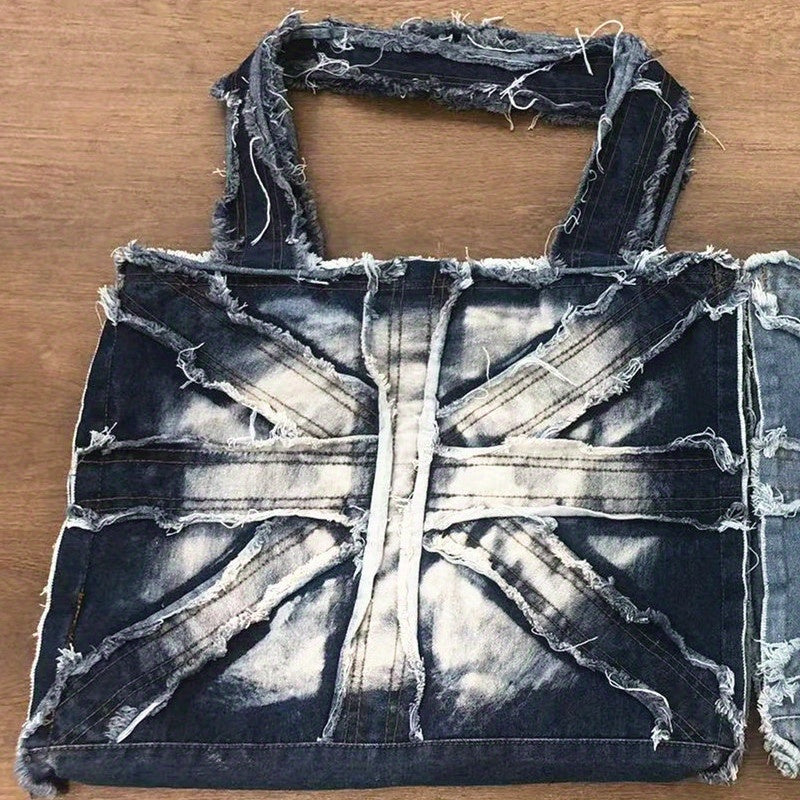 Vintage Denim Shoulder Bag for Women - Large Capacity Tote Handbag