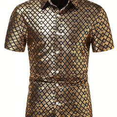 Geometric Print Men's Short Sleeve Shirt for Summer Vacation Resort