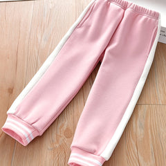 Girls Striped Fleece Thermal Sweatpants for Outdoor Sports