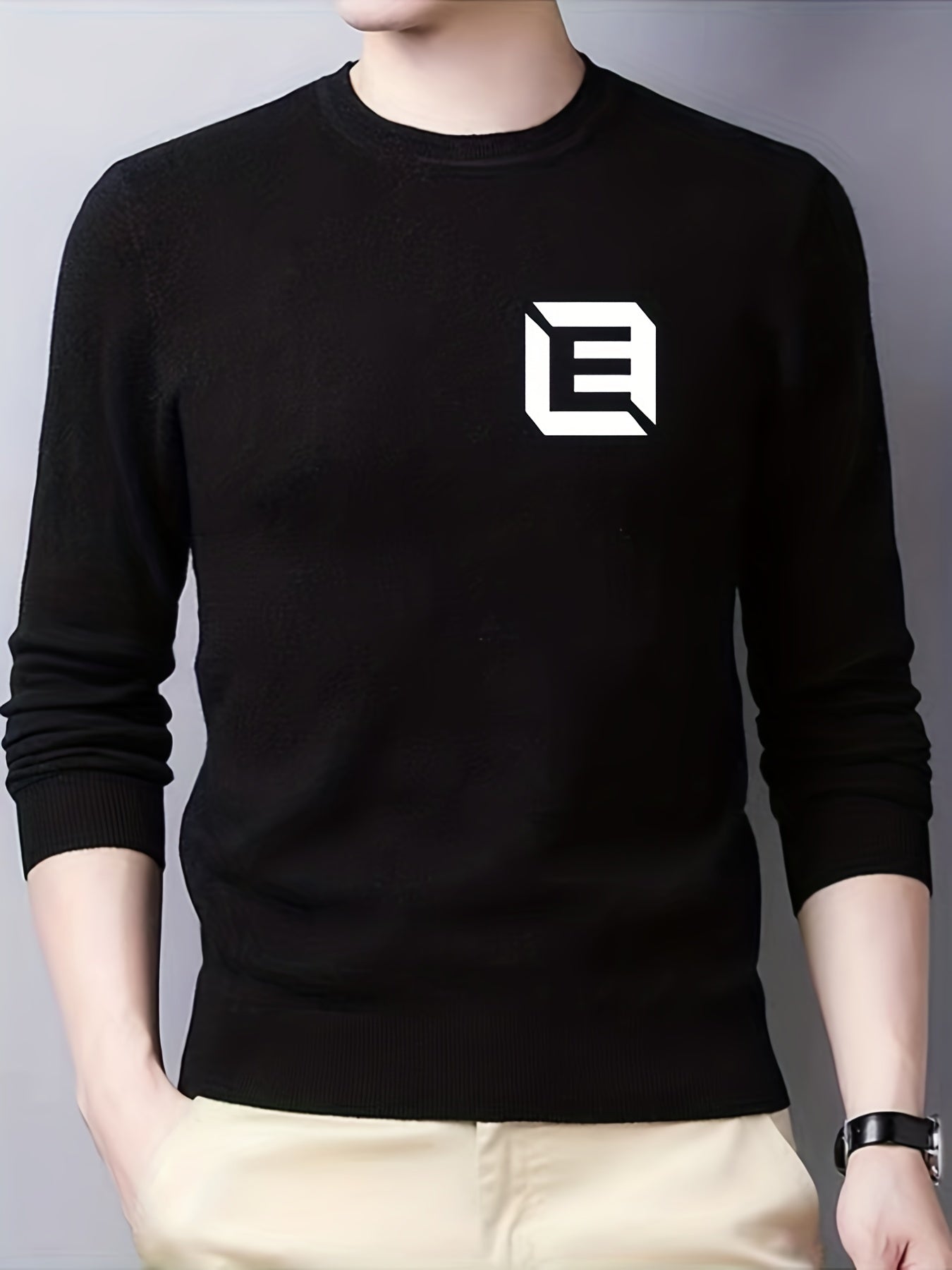 Men's Casual Knitted Sweater Mid Stretch Crew Neck Pullover