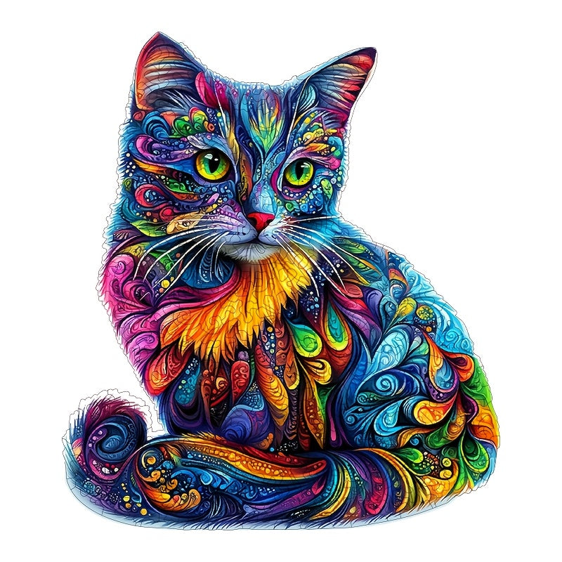 Green Eyed Cat Wooden Puzzle Unique Irregular Shaped Animal Jigsaw