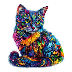 Green Eyed Cat Wooden Puzzle Unique Irregular Shaped Animal Jigsaw