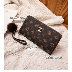 Girls Zipper Long Wallet Handbag Coin Purse With Fur Ball