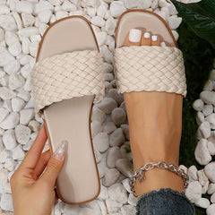 Women's Flat Slide Sandals Casual Open Toe Braided Band Shoes