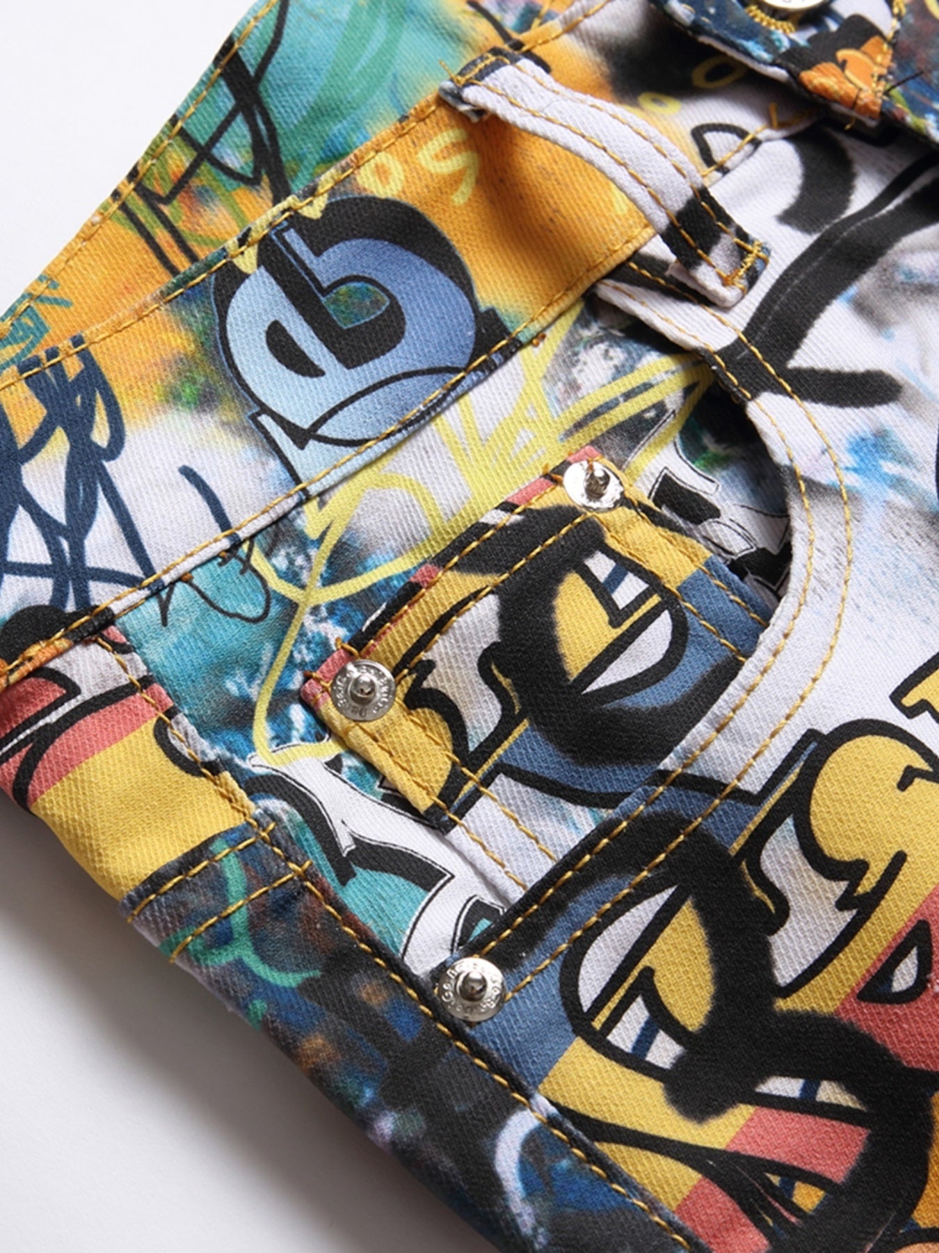 Graffiti Print Slim Fit Jeans Men Casual Street Style Denim Pants