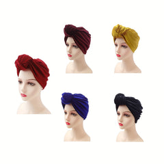 Solid Velvet Turban Cap Head Wrap Elastic Hijab Bonnet Chemo Hats