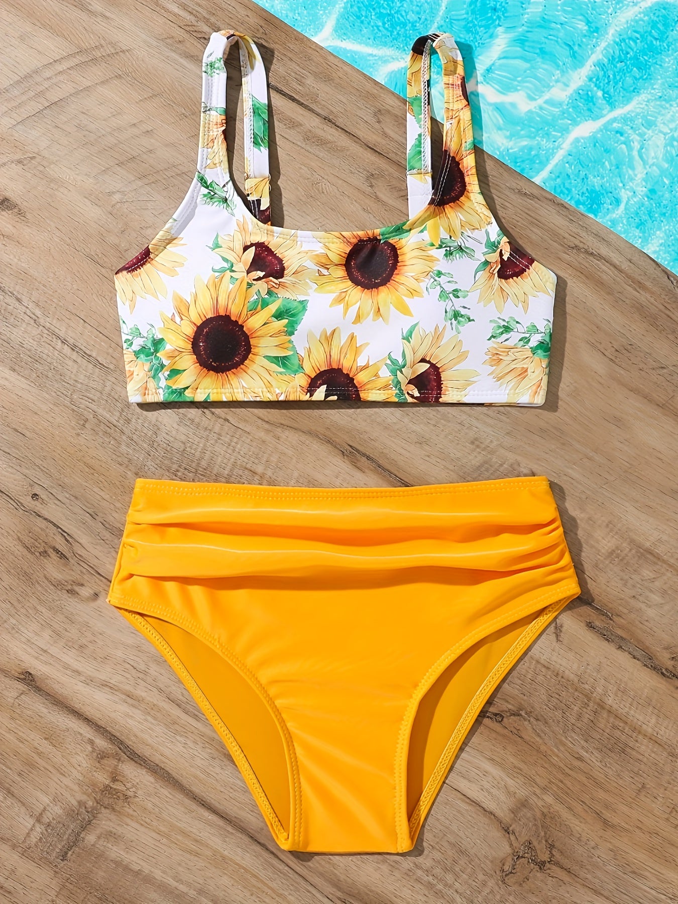 2pcs Sunflower Bikini Swimsuit Set for Girls