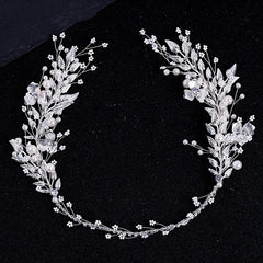 Bridal Silver Leaf Pearl Headband Tiara Wedding Hair Band