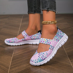 Women's Braided Walking Shoes Breathable Slip On Casual Knitted Shoes