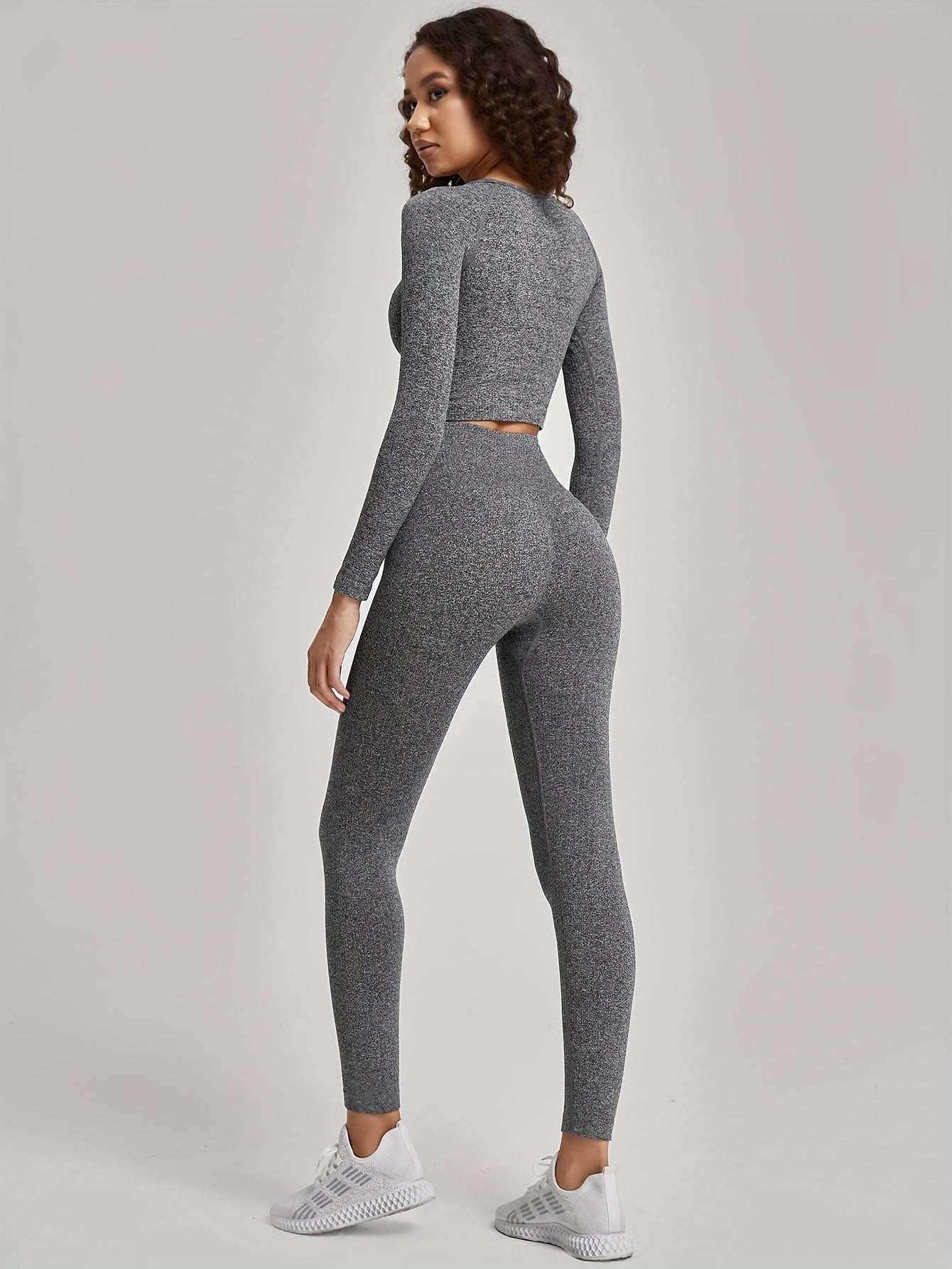 Yoga Workout Set Long Sleeve Crop Top & Leggings Suit Women's Activewear