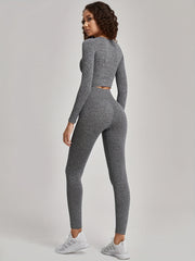 Yoga Workout Set Long Sleeve Crop Top & Leggings Suit Women's Activewear
