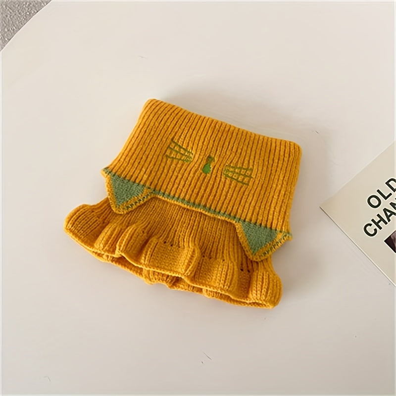 Kids Windproof Cat Embroidery Knit Scarf