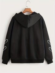 Halloween Heart Graphic Hooded Sports Sweatshirt Zipper Up Long Sleeve Hoodie