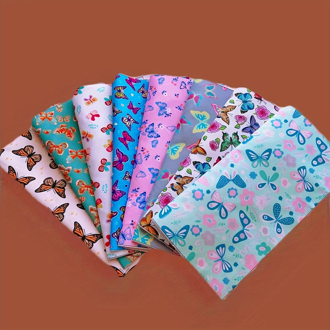 8pcs Colorful Butterfly Theme Fabric Fat Quarter DIY Sewing Supplies