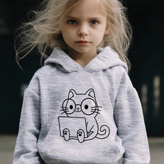 Kid's 2pcs Cat & Computer Print Outfit Hoodie & Pants Set