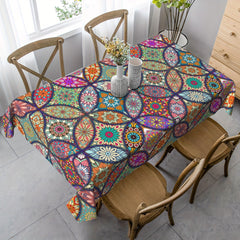 Boho Rectangle Tablecloth Stain Resistant Water Repellent Wrinkle Table Cover
