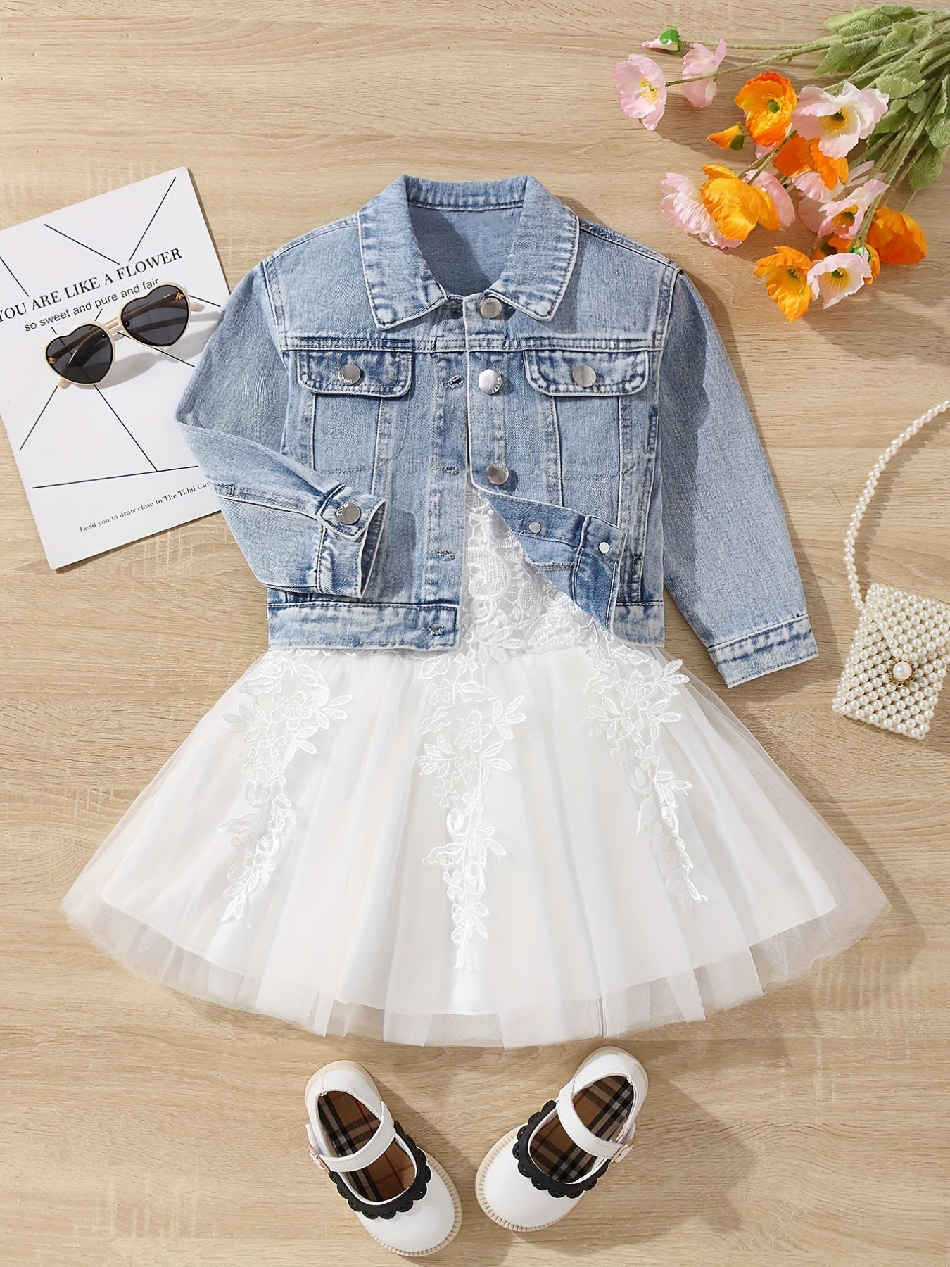 Girls' Denim Button Down Jacket, Collared, All Seasons