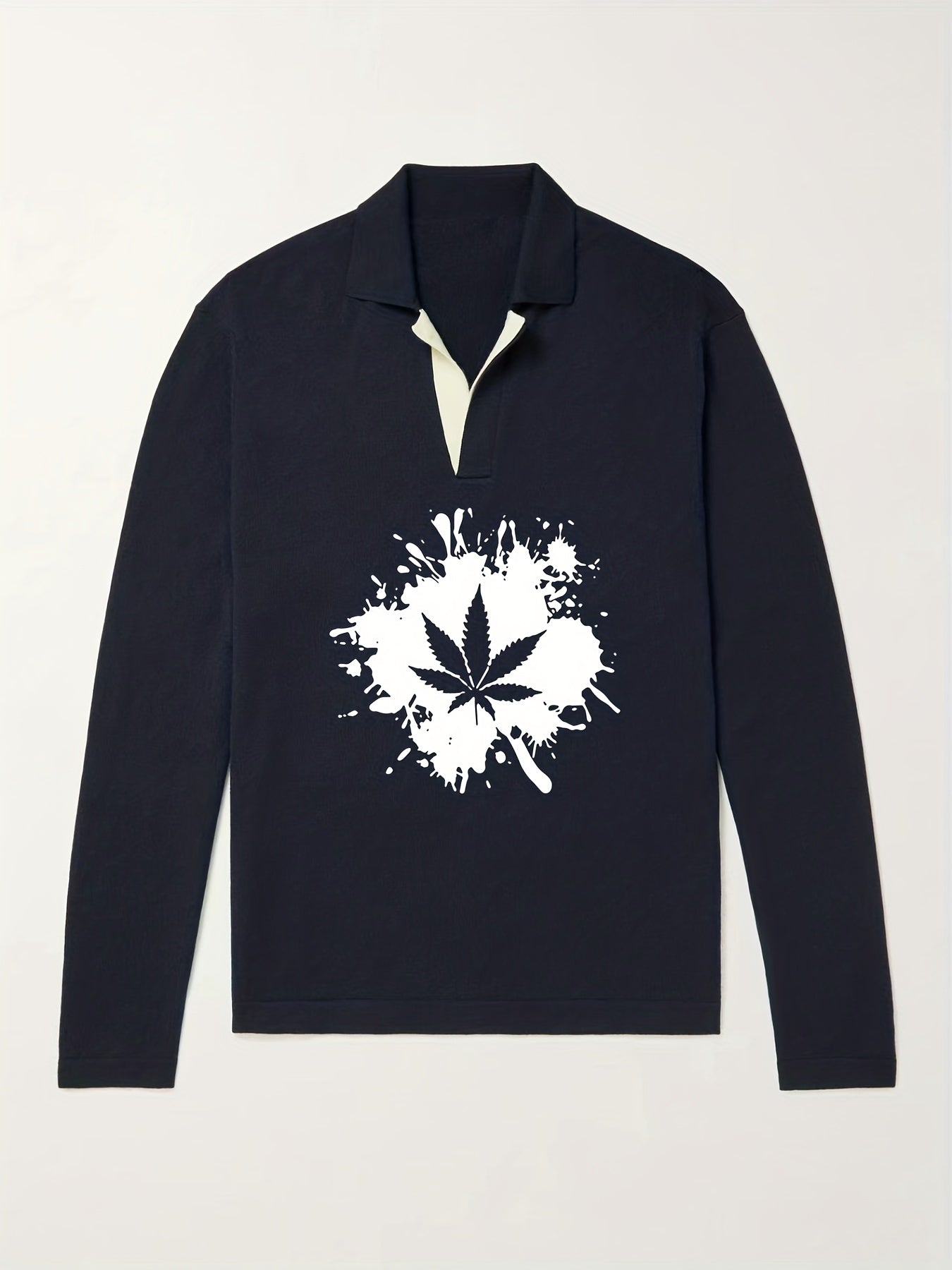 Leaf Pattern Knit Polo Shirt Men's Casual Lapel Sweater