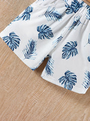 Boys Leaves Print T Shirt And Shorts Set