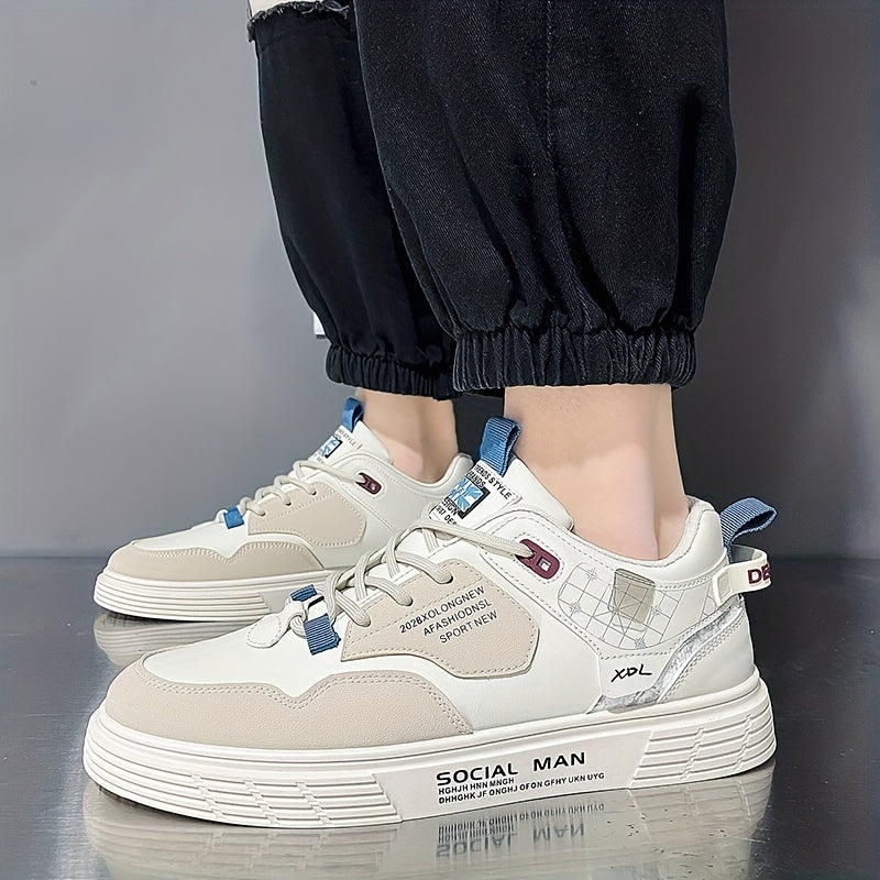 Men's Block Lace Up Skate Shoes Lightweight Comfy Non slip Sneakers