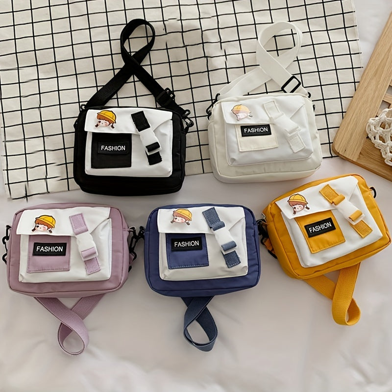 Letter Patch Bag Small Square Shoulder Bag With Pin