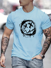 Cross Eyes Face Print Men's Graphic Crew Neck Niche T shirt