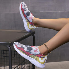 Women's Skull Print Platform Sneakers Lightweight Low Top Walking Shoes