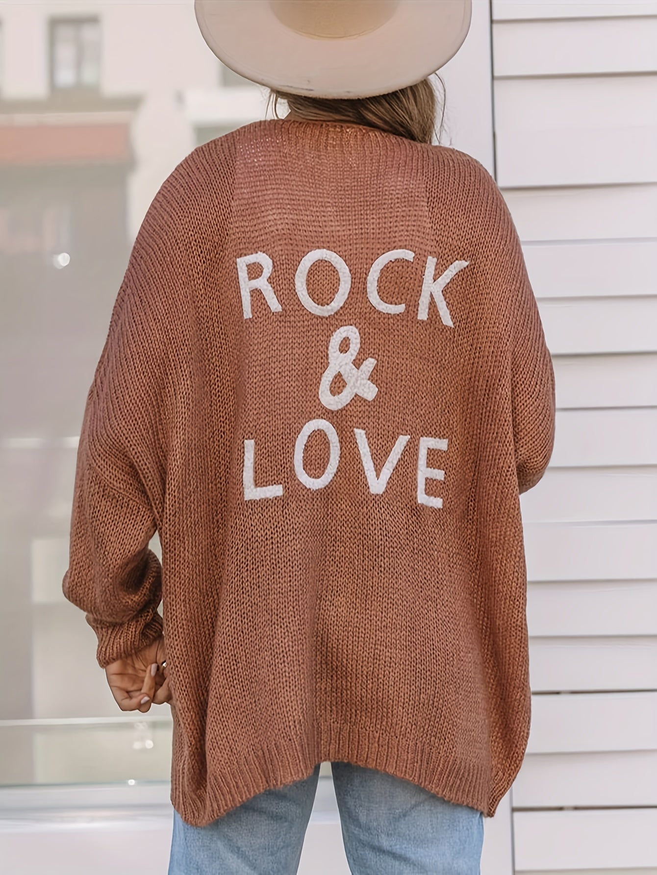 Women's Letter Pattern Open Front Knit Cardigan