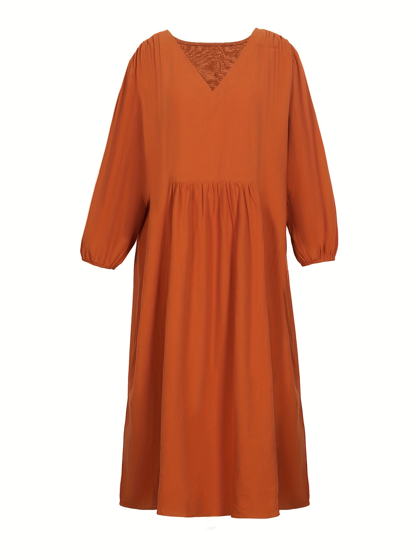 Solid Long Sleeve V-Neck Dress