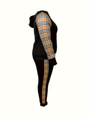 Plaid Print Hoodie & Pants Set