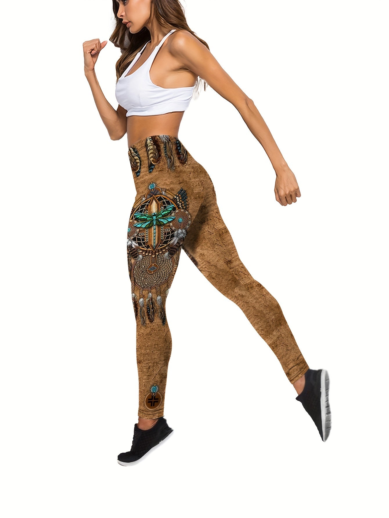 Feather Print Tank Top & Leggings Set