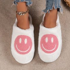 Women's Smile Face Plush Slippers Warm Indoor Closed Toe Flat Fuzzy Shoes