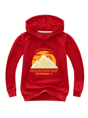 Cotton INTERNATIONAL MOUNTAIN Print Hoodies Girls Comfy Hooded Sweatshirt