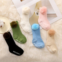 2 Pairs Girls Baby Socks Large Pompom Non Slip Toddler Knee Socks