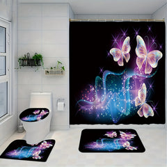 Luminous Butterflies Shower Curtain Set Bathroom Decor