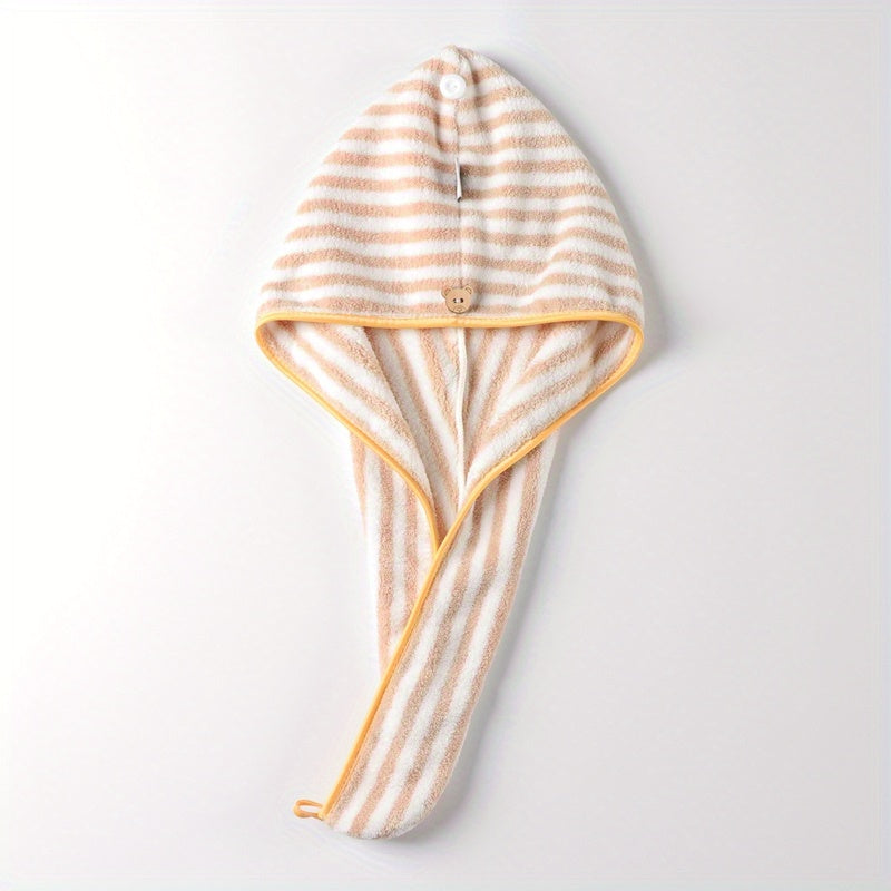 Striped Hair Drying Cap Coral Fleece Thickened Hair Towel Women's Quick-Drying