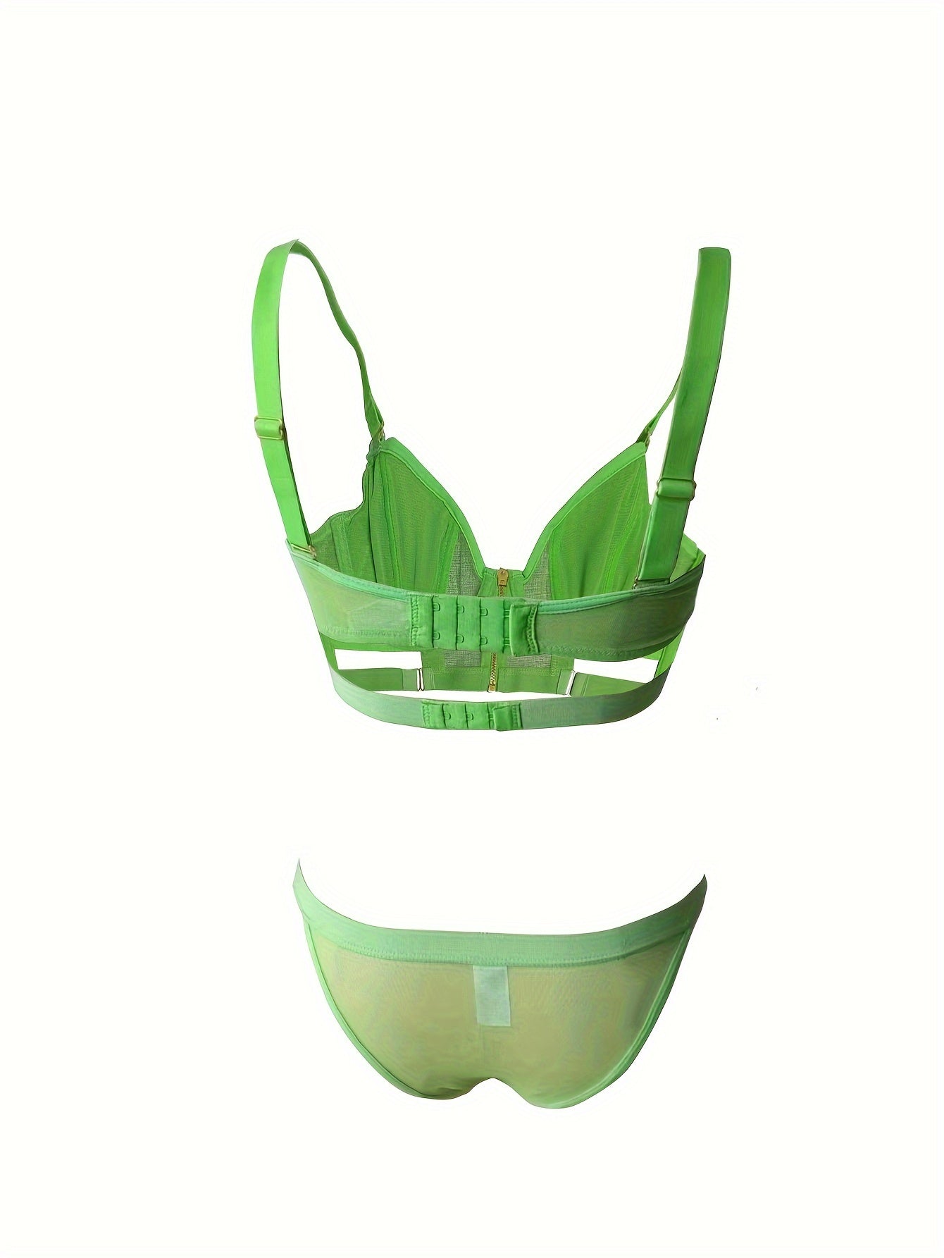 Mesh Lingerie Set Zipper Push Up Bra & Cut Out Panties