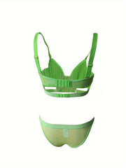 Mesh Lingerie Set Zipper Push Up Bra & Cut Out Panties