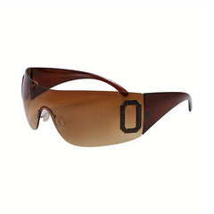 Y2K Wrap Around Sunglasses Gradient Lens Rhinestone Outdoor Eyewear
