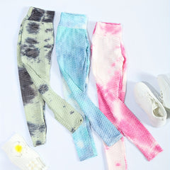High Waist Tie Dye Honeycomb Yoga Leggings for Women