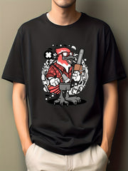 Men's Bird Guitar Print T-shirt Active Casual Crew Neck Tee