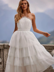 Polka Dot Halter Neck Wedding Dress Sleeveless Backless Tiered Dress