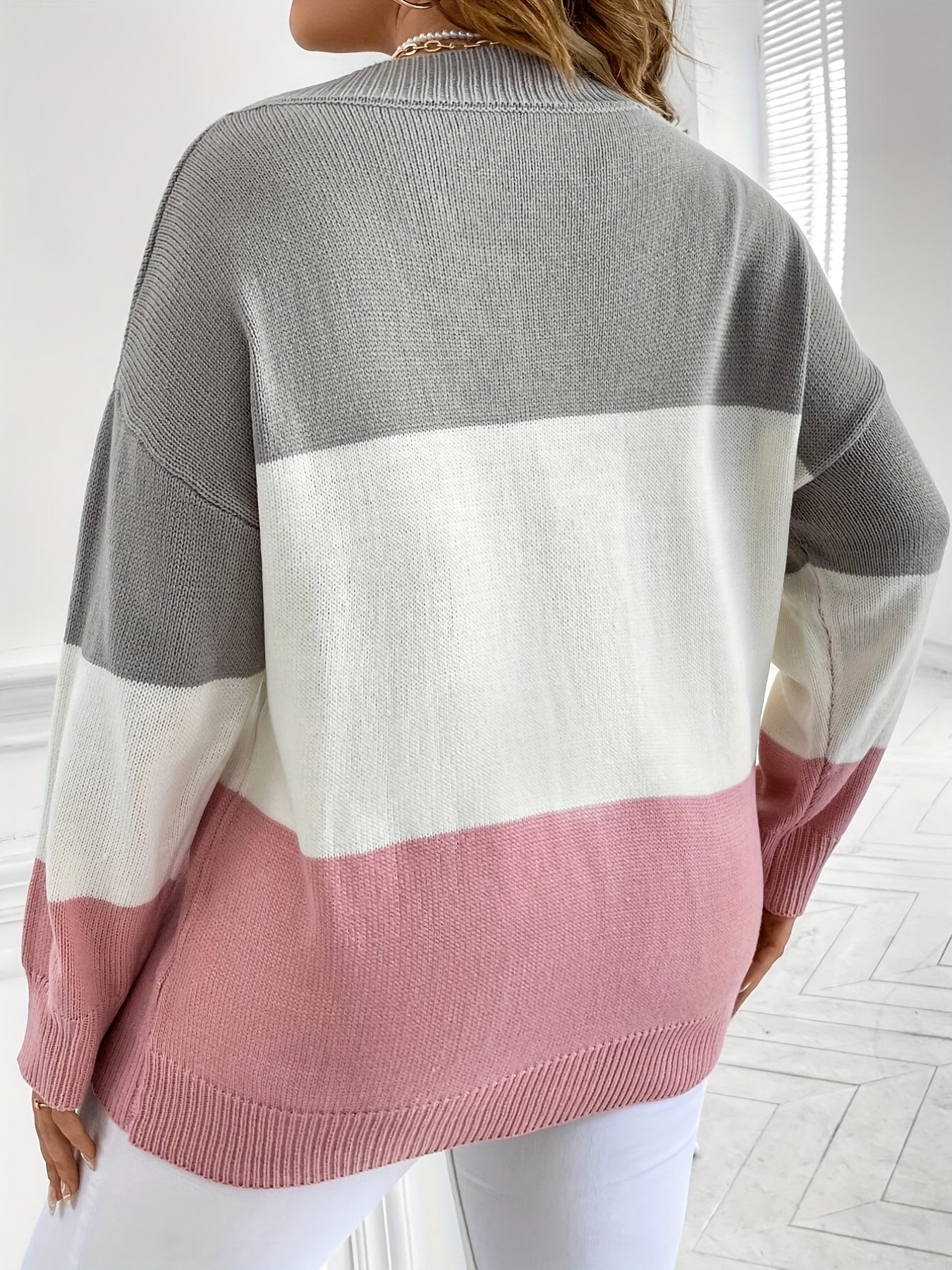Colorblock V Neck Sweater for Women