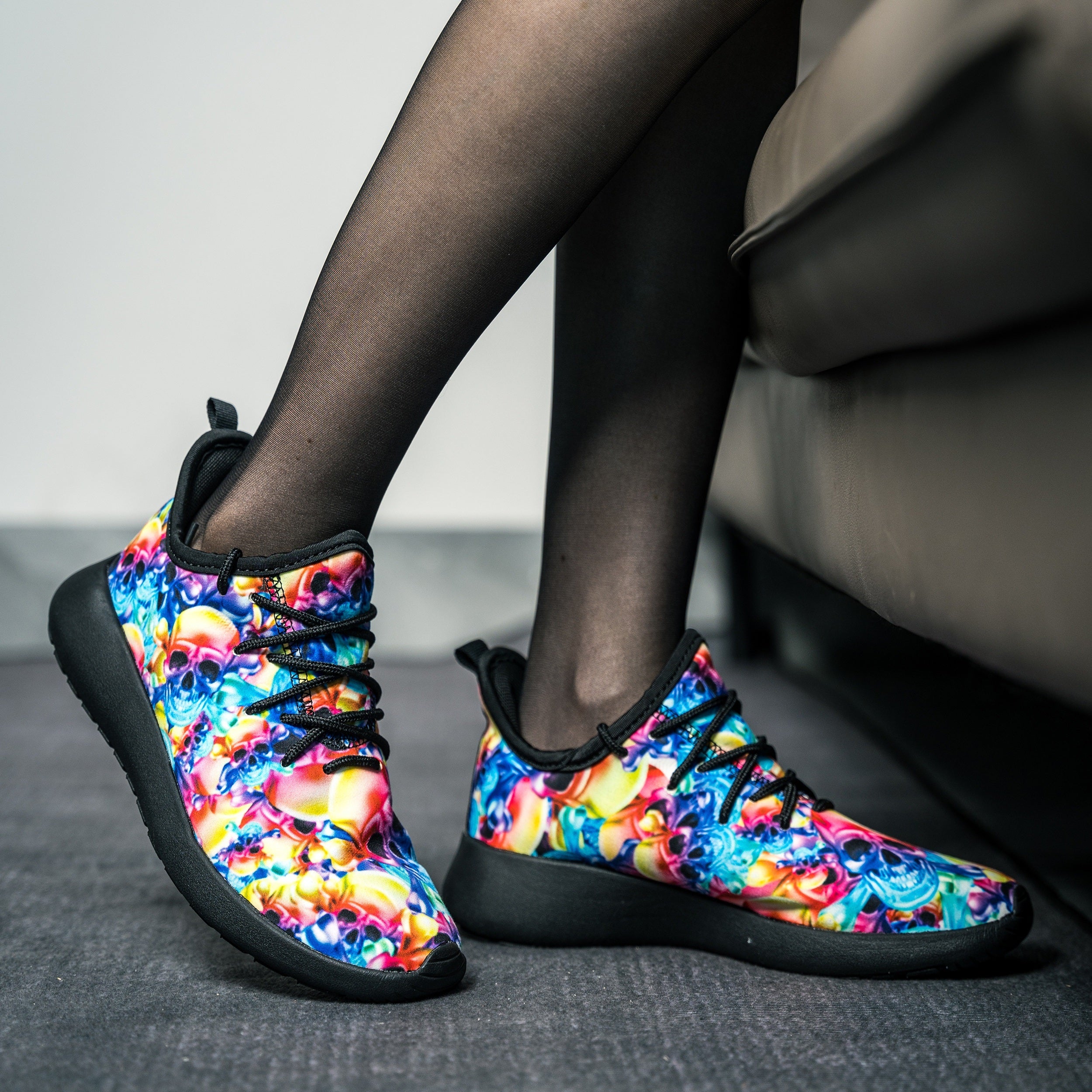 Colorful Tie Dye Halloween Skull Sneakers Lightweight Sport Shoes