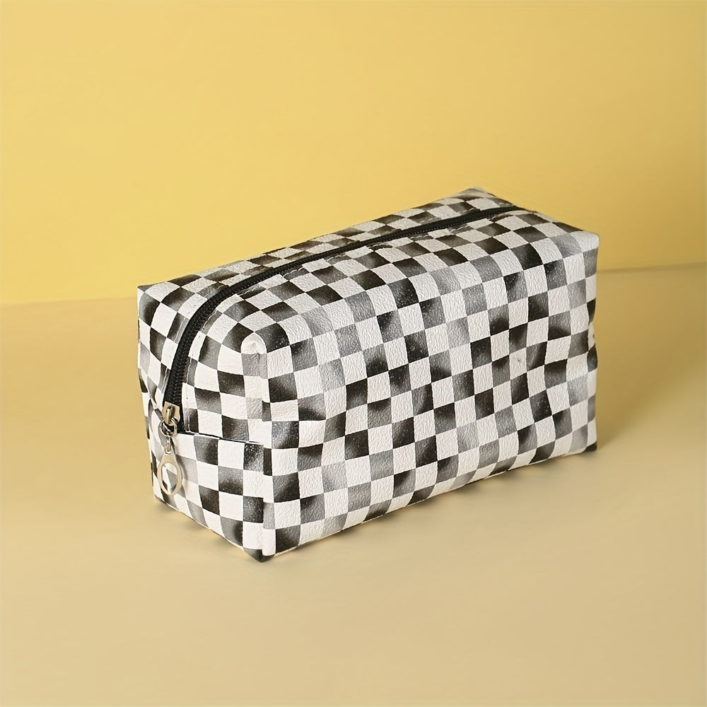 Plaid Pattern Makeup Bag Toiletries Storage Contrast Cosmetic Bag