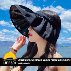 Wide Brim Ponytail Visor Hat UV Protection Sun Hats Casual Solid Foldable