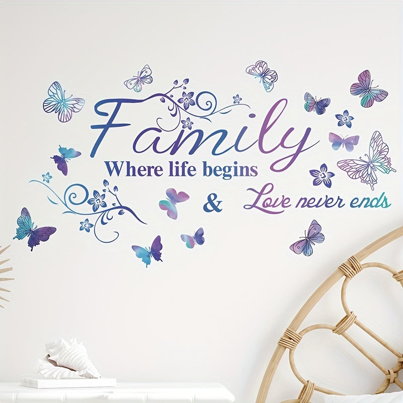 Purple Family Slogan Butterfly Wall Sticker Home Decoration PVC Self-adhesive