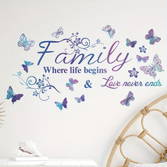 Purple Family Slogan Butterfly Wall Sticker Home Decoration PVC Self-adhesive