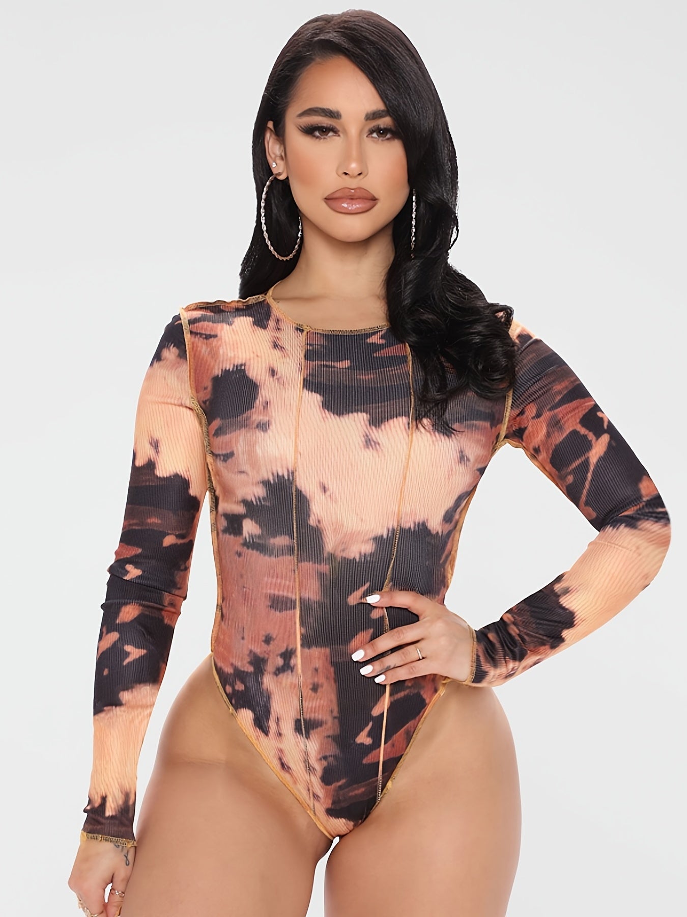 Y2K Tie Dye Long Sleeve Bodycon Bodysuit